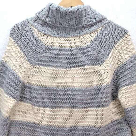 GAP Cable Knit Sweater Womens Size M Gray Cream Striped Wool Alpaca Shawl Collar - Picture 8 of 10